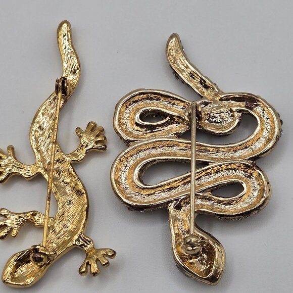 Reptile Lizzard 2PC Brooch Set Gold Silver Tone Amphibian Reptile Figural Pins - Picture 12 of 14
